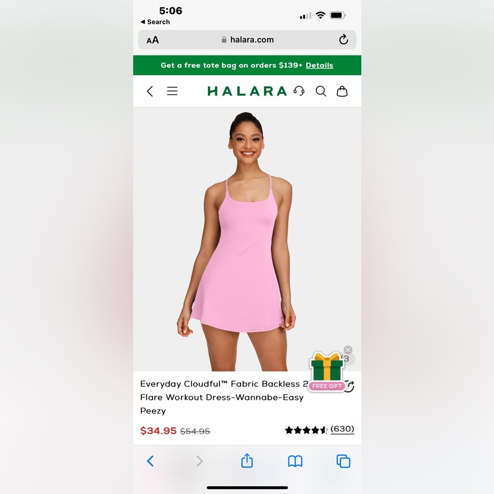 Halara Everyday Cloudful Backless 2-in-1 Flare Workout Dress Easy Peezy